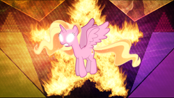Size: 6440x3623 | Tagged: safe, artist:laszlvfx, artist:orin331, edit, character:luster dawn, species:alicorn, species:pony, absurd file size, absurd resolution, alicornified, female, fire, glowing eyes, lustercorn, solo, wallpaper, wallpaper edit