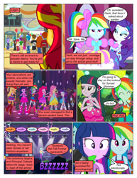 Size: 612x792 | Tagged: safe, artist:greatdinn, artist:newbiespud, edit, edited screencap, screencap, character:applejack, character:fluttershy, character:pinkie pie, character:princess celestia, character:principal celestia, character:rainbow dash, character:rarity, character:sunset shimmer, character:twilight sparkle, comic:friendship is dragons, equestria girls:equestria girls, g4, my little pony: equestria girls, my little pony:equestria girls, bow, clothing, collaboration, comic, dialogue, dress, female, hair bow, humane five, humane six, makeup, rainbow dash always dresses in style, screencap comic, smiling, tomboy taming, unamused