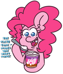 Size: 1100x1300 | Tagged: safe, artist:threetwotwo32232, character:pinkie pie, species:earth pony, species:pony, female, food, mare, movie reference, simple background, solo, the stuff, transparent background