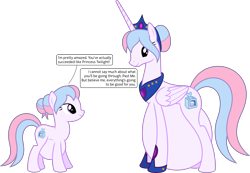 Size: 5797x4000 | Tagged: safe, artist:parclytaxel, oc, oc only, oc:bundle joy, species:alicorn, species:earth pony, species:pony, .svg available, absurd resolution, alicornified, clothing, crown, dialogue, female, hair bun, hairband, hyper, hyper belly, hyper pregnancy, impossibly large belly, jewelry, looking down, looking up, mare, older, peytral, ponidox, pregnant, race swap, regalia, self ponidox, shoes, simple background, smiling, solo, speech bubble, time paradox, transparent background, vector