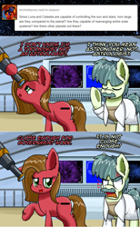 Size: 1174x1910 | Tagged: safe, artist:clouddg, oc, oc:pun, species:earth pony, species:pony, ask pun, ask, clothing, cross-popping veins, lab coat, telescope