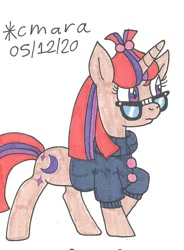 Size: 683x927 | Tagged: safe, artist:cmara, character:moondancer, species:pony, species:unicorn, clothing, female, glasses, mare, solo, traditional art