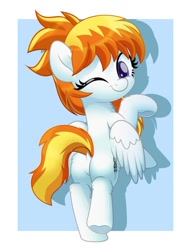 Size: 800x1047 | Tagged: safe, artist:jhayarr23, oc, oc only, oc:light speed, species:pegasus, species:pony, bipedal, butt, dock, female, looking at you, looking back, looking back at you, looking over shoulder, mare, one eye closed, plot, solo, wink