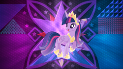 Size: 3840x2160 | Tagged: safe, artist:laszlvfx, artist:limedazzle, edit, character:twilight sparkle, character:twilight sparkle (alicorn), species:alicorn, species:pony, episode:the last problem, g4, my little pony: friendship is magic, alternate design, crown, female, folded wings, hoof shoes, jewelry, mare, open mouth, princess twilight 2.0, regalia, solo, wallpaper, wallpaper edit, wings