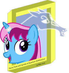 Size: 6400x6839 | Tagged: safe, artist:parclytaxel, oc, oc only, oc:parcly taxel, oc:spindle, species:alicorn, species:pony, .svg available, absurd resolution, alicorn oc, female, frame, horn, impossible object, looking down, looking up, mare, parcly's travel covers, project seaponycon, simple background, smiling, transparent background, vector, windigo, windigo oc