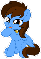 Size: 5000x7178 | Tagged: safe, artist:jhayarr23, part of a set, oc, oc only, oc:pegasusgamer, species:pegasus, species:pony, absurd resolution, behaving like a cat, cat, collar, commission, fluffy, licking, male, simple background, sitting, solo, tongue out, transparent background, wings, ych result