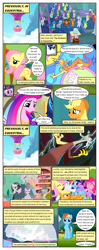 Size: 612x1552 | Tagged: safe, artist:newbiespud, edit, edited screencap, screencap, character:applejack, character:auburn vision, character:berry blend, character:berry bliss, character:bifröst, character:citrine spark, character:cozy glow, character:discord, character:fire quacker, character:fluttershy, character:gallus, character:huckleberry, character:loganberry, character:night view, character:november rain, character:ocellus, character:peppermint goldylinks, character:pinkie pie, character:princess cadance, character:rainbow dash, character:rarity, character:sandbar, character:shining armor, character:silverstream, character:slate sentiments, character:smolder, character:spike, character:strawberry scoop, character:summer breeze, character:summer meadow, character:tom, character:tune-up, character:twilight sparkle, character:twilight sparkle (unicorn), character:yona, species:alicorn, species:changedling, species:changeling, species:classical hippogriff, species:dragon, species:earth pony, species:griffon, species:hippogriff, species:pegasus, species:pony, species:reformed changeling, species:unicorn, species:yak, comic:friendship is dragons, arm behind head, background pony, background pony audience, book, bookshelf, canterlot, citrus bit, clothing, comic, crossed arms, dawnlighter, dialogue, discorded, dragoness, explosion, eyes closed, female, filly, flying, freckles, friendship student, gooseberry, grumpy, hat, laughing, library, lightning, male, mane seven, mane six, mare, mountain, relaxing, rock, screencap comic, sitting, smiling, stallion, student six