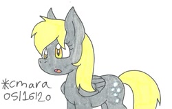 Size: 970x612 | Tagged: safe, artist:cmara, character:derpy hooves, species:pegasus, species:pony, female, mare, open mouth, simple background, solo, traditional art, white background
