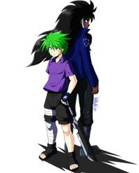 Size: 800x1000 | Tagged: safe, artist:danmakuman, character:spike, oc, species:human, anime, anime style, feet, humanized, naruto, ninja, simple background, teacher and student, transparent background