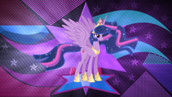 Size: 3840x2160 | Tagged: safe, artist:laszlvfx, artist:orin331, edit, character:twilight sparkle, character:twilight sparkle (alicorn), species:alicorn, species:pony, episode:the last problem, g4, my little pony: friendship is magic, abstract background, crown, female, hoof shoes, jewelry, mare, peytral, princess twilight 2.0, regalia, solo, ultimate twilight, wallpaper, wallpaper edit