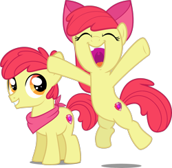 Size: 1801x1767 | Tagged: safe, artist:jhayarr23, artist:whalepornoz, edit, editor:slayerbvc, character:apple bloom, species:earth pony, species:pony, apple bloom's bow, applebuck, bandana, bow, colt, female, filly, grin, hair bow, looking up, male, overjoyed, ponidox, r63 paradox, rule 63, self ponidox, simple background, smiling, transparent background, vector, vector edit