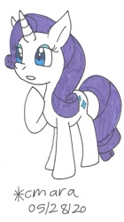 Size: 628x1120 | Tagged: safe, artist:cmara, character:rarity, species:pony, species:unicorn, female, mare, raised hoof, solo, thinking, traditional art