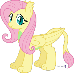 Size: 4069x4000 | Tagged: safe, artist:parclytaxel, character:fluttershy, species:sphinx, series:creature-verse, .svg available, absurd resolution, commission, cute, female, fluttersphinx, leonine tail, looking at you, shyabetes, simple background, smiling, solo, species swap, sphinxified, transparent background, vector