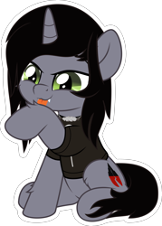Size: 5000x6997 | Tagged: safe, artist:jhayarr23, part of a set, species:pony, species:unicorn, behaving like a cat, clothing, commission, disguise, disguised siren, fangs, fluffy, grooming, happy, hoof licking, horn, jewelry, kellin quinn, licking, male, necklace, ponified, shirt, simple background, sitting, sleeping with sirens, slit eyes, solo, stallion, t-shirt, tongue out, transparent background, vector, ych result