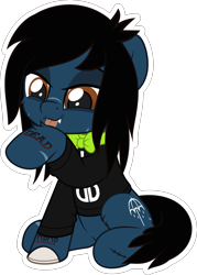 Size: 5000x6993 | Tagged: safe, artist:jhayarr23, part of a set, species:earth pony, species:pony, species:unicorn, behaving like a cat, bone, bow, bring me the horizon, clothing, collar, commission, drop dead clothing, fangs, fluffy, grooming, happy, hoof licking, licking, lip piercing, long sleeves, male, oliver sykes, piercing, ponified, scar, shirt, simple background, sitting, solo, stallion, stitches, tattoo, tongue out, transparent background, undead, vector, ych result, zombie, zombie pony
