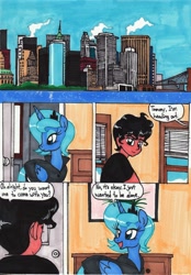Size: 2078x2978 | Tagged: safe, artist:newyorkx3, character:princess luna, oc, oc:tommy, species:alicorn, species:pony, comic:young days:against all odds, city, comic, new york city, s1 luna, traditional art