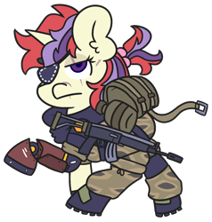Size: 1729x1815 | Tagged: safe, artist:threetwotwo32232, character:moondancer, species:pony, species:unicorn, newbie artist training grounds, female, gun, mare, metal gear, simple background, solo, transparent background, venom snake, weapon