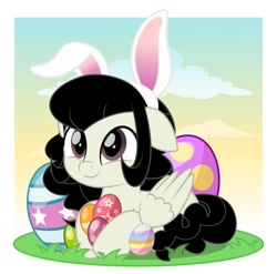 Size: 600x593 | Tagged: safe, artist:jhayarr23, part of a set, oc, oc only, oc:marie, species:pegasus, species:pony, bunny ears, commission, cute, easter egg, solo, wings, ych result