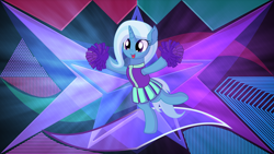 Size: 5120x2880 | Tagged: safe, artist:cyanlightning, artist:laszlvfx, edit, character:trixie, species:pony, species:unicorn, cheerleader outfit, clothing, cute, diatrixes, female, solo, wallpaper, wallpaper edit