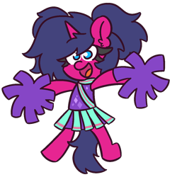 Size: 1050x1050 | Tagged: safe, artist:threetwotwo32232, oc, oc only, oc:fizzy pop, species:pony, species:unicorn, cheerleader, cute, female, looking at you, mare, simple background, solo, transparent background
