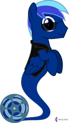 Size: 4000x7071 | Tagged: safe, artist:parclytaxel, oc, oc only, oc:film strip, species:pegasus, species:pony, .svg available, absurd resolution, bottle, clothing, commission, film reel, genie, genie pony, jacket, looking at you, male, raised hoof, simple background, smiling, solo, stallion, sunglasses, transparent background, vector