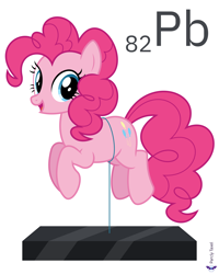 Size: 6400x8000 | Tagged: safe, artist:parclytaxel, character:pinkie pie, species:earth pony, species:pony, series:joycall6's periodic table, .svg available, absurd resolution, chemistry, female, floating, lead, looking at you, mare, periodic table, pinkie being pinkie, pinkie physics, simple background, slab, smiling, solo, vector, white background