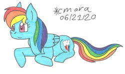 Size: 1119x662 | Tagged: safe, artist:cmara, character:rainbow dash, species:pegasus, species:pony, female, lying down, mare, relaxing, solo, traditional art