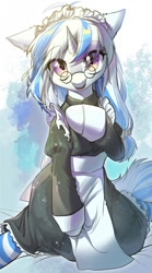 Size: 712x1280 | Tagged: safe, artist:swaybat, oc, species:pony, species:unicorn, clothing, cute, female, glasses, looking at you, maid, mare, solo