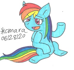 Size: 788x745 | Tagged: safe, artist:cmara, character:rainbow dash, species:pegasus, species:pony, female, mare, sitting, solo, traditional art