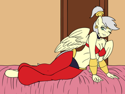 Size: 1200x900 | Tagged: safe, artist:linedraweer, oc, oc:silver, species:anthro, anthro oc, bed, crossover, female, genie, harem outfit, lying down, shantae, shantae (character), shantae: half-genie hero, solo