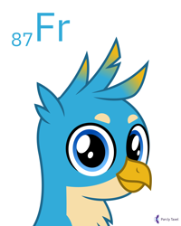 Size: 4000x5000 | Tagged: safe, artist:parclytaxel, character:gallus, species:griffon, series:joycall6's periodic table, .svg available, absurd resolution, bust, catbird, chemistry, cute, francium, gallabetes, looking at you, male, periodic table, portrait, simple background, smiling, solo, vector, white background