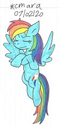 Size: 650x1357 | Tagged: safe, artist:cmara, character:rainbow dash, species:pegasus, species:pony, crossed arms, female, flying, mare, solo, traditional art, wings