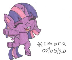 Size: 827x689 | Tagged: safe, artist:cmara, character:twilight sparkle, character:twilight sparkle (alicorn), species:alicorn, species:pony, my little pony:pony life, eyes closed, female, jumping, mare, open mouth, simple background, solo, traditional art, white background