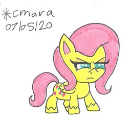 Size: 733x695 | Tagged: safe, artist:cmara, character:fluttershy, species:pegasus, species:pony, my little pony:pony life, annoyed, female, fluttershy is not amused, mare, simple background, solo, traditional art, unamused, white background