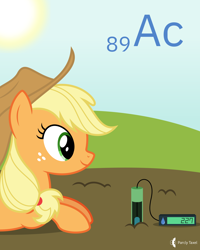 Size: 4000x5000 | Tagged: safe, artist:parclytaxel, character:applejack, species:earth pony, species:pony, series:joycall6's periodic table, .svg available, absurd resolution, actinium, chemistry, female, mare, neutron probe, periodic table, prone, smiling, soil, solo, sun, vector