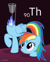 Size: 4000x5000 | Tagged: safe, artist:parclytaxel, character:rainbow dash, species:pegasus, species:pony, series:joycall6's periodic table, .svg available, absurd resolution, chemistry, disembodied head, dullahan, female, fire, gas mantle, headless, looking up, mare, modular, not salmon, periodic table, raised hoof, smiling, solo, thorium, vector, wat