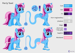 Size: 5600x4000 | Tagged: safe, artist:parclytaxel, oc, oc only, oc:parcly taxel, species:alicorn, species:pony, species:unicorn, .svg available, absurd resolution, ain't never had friends like us, albumin flask, alicorn oc, bottle, bracelet, collar, ear piercing, earring, female, genie, genie pony, gray background, horn, horn ring, jewelry, looking at you, mare, piercing, reference sheet, ring, simple background, smiling, solo, tail wrap, trotcon, vector, waistband, wings, wristband