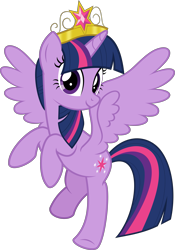 Size: 5057x7226 | Tagged: safe, artist:jhayarr23, part of a set, character:twilight sparkle, character:twilight sparkle (alicorn), species:alicorn, species:pony, absurd resolution, big crown thingy, element of magic, female, flying, jewelry, looking at you, mare, regalia, simple background, solo, spread wings, transparent background, vector, wings