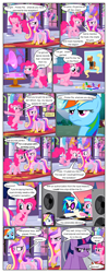 Size: 612x1552 | Tagged: safe, artist:newbiespud, edit, edited screencap, screencap, character:dj pon-3, character:pinkie pie, character:queen chrysalis, character:rainbow dash, character:rarity, character:twilight sparkle, character:twilight sparkle (unicorn), character:vinyl scratch, species:alicorn, species:earth pony, species:pegasus, species:pony, species:unicorn, comic:friendship is dragons, episode:a canterlot wedding, g4, my little pony: friendship is magic, ..., angry, bipedal, clothing, comic, dancing, dialogue, eyelashes, eyes closed, female, frown, hat, hoof shoes, jewelry, mare, necklace, open mouth, pearl necklace, peytral, pin the tail on the pony, pronking, raised hoof, screencap comic, smiling, speakers, sunglasses, suspicious, tree, turntable, unamused