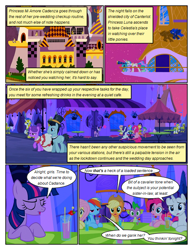 Size: 612x792 | Tagged: safe, artist:newbiespud, edit, edited screencap, screencap, character:applejack, character:fluttershy, character:pinkie pie, character:princess celestia, character:princess luna, character:rainbow dash, character:rarity, character:spike, character:twilight sparkle, character:twilight sparkle (unicorn), species:alicorn, species:dragon, species:earth pony, species:pegasus, species:pony, species:unicorn, comic:friendship is dragons, episode:a canterlot wedding, g4, my little pony: friendship is magic, clothing, comic, dialogue, dress, female, flying, hat, hoof shoes, male, mane seven, mane six, mare, necktie, night, open mouth, outdoors, royal guard, screencap comic, sitting, stallion, stars, table, telescope, top hat