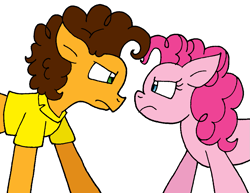 Size: 993x766 | Tagged: safe, artist:cmara, character:cheese sandwich, character:pinkie pie, species:earth pony, species:pony, g4, clothing, duo, female, looking at each other, male, mare, shirt, simple background, stallion, white background