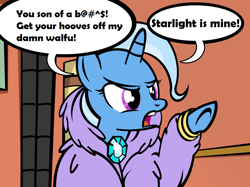 Size: 900x674 | Tagged: safe, artist:pixelkitties, edit, editor:background pony #91z0, character:trixie, g4, futurama, hoof pointing, implied shipping, implied starlight glimmer, raging bender, reference, vulgar