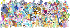 Size: 2500x980 | Tagged: safe, artist:90sigma, artist:bluemeganium, artist:chainchomp2, artist:cheezedoodle96, artist:cloudyglow, artist:dashiesparkle, artist:floppychiptunes, artist:iknowpony, artist:jawsandgumballfan24, artist:jhayarr23, artist:thatguy1945, artist:tomfraggle, artist:vector-brony, character:amethyst star, character:apple bloom, character:apple fritter, character:apple honey, character:applejack, character:aunt holiday, character:auntie lofty, character:berry punch, character:berryshine, character:big mcintosh, character:biscuit, character:bon bon, character:bow hothoof, character:braeburn, character:captain celaeno, character:carrot cake, character:carrot top, character:cheese sandwich, character:clear sky, character:cloud kicker, character:cloudchaser, character:coloratura, character:cucumber seed, character:cup cake, character:daisy, character:daring do, character:derpy hooves, character:diamond tiara, character:dj pon-3, character:doctor whooves, character:double diamond, character:feather bangs, character:flitter, character:fluttershy, character:gabby, character:gallus, character:gilda, character:golden harvest, character:iron will, character:junebug, character:kettle corn, character:lemon hearts, character:lighthoof, character:lightning dust, character:lily, character:lily valley, character:limestone pie, character:linky, character:lyra heartstrings, character:marble pie, character:matilda, character:maud pie, character:mayor mare, character:minuette, character:mocha berry, character:moondancer, character:night glider, character:noi, character:ocellus, character:octavia melody, character:parasol, character:pinkie pie, character:pipsqueak, character:pound cake, character:princess cadance, character:princess celestia, character:princess ember, character:princess luna, character:princess skystar, character:pumpkin cake, character:quibble pants, character:rainbow dash, character:rarity, character:roseluck, character:rumble, character:sandbar, character:scootaloo, character:sea swirl, character:shimmy shake, character:shining armor, character:shoeshine, character:silver spoon, character:silverstream, character:skeedaddle, character:smolder, character:soarin', character:sparkler, character:spike, character:spitfire, character:spur, character:starlight glimmer, character:sugar belle, character:sunshower raindrops, character:sweetie belle, character:sweetie drops, character:tempest shadow, character:tender taps, character:terramar, character:thorax, character:thunderlane, character:time turner, character:trixie, character:tulip swirl, character:twilight sky, character:twilight sparkle, character:twilight sparkle (alicorn), character:twinkleshine, character:twist, character:vapor trail, character:vinyl scratch, character:wind sprint, character:windy whistles, character:yona, character:zecora, species:alicorn, species:changeling, species:earth pony, species:griffon, species:pegasus, species:pony, species:reformed changeling, species:seapony (g4), species:unicorn, species:zebra, g4, my little pony: the movie (2017), apple family member, cake twins, everypony, looking at you, mane seven, mane six, siblings, simple background, student six, transparent background, twins, wall of tags