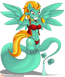 Size: 2200x2600 | Tagged: safe, artist:novaspark, character:lightning dust, species:anthro, species:pegasus, species:pony, g4, abs, breasts, clothing, ear piercing, earring, female, genie, genie pony, jewelry, panties, piercing, simple background, solo, transparent background, underwear