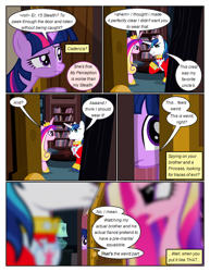 Size: 612x792 | Tagged: safe, artist:newbiespud, edit, edited screencap, screencap, character:queen chrysalis, character:shining armor, character:twilight sparkle, character:twilight sparkle (unicorn), species:alicorn, species:pony, species:unicorn, comic:friendship is dragons, episode:a canterlot wedding, g4, my little pony: friendship is magic, clothing, comic, dialogue, door, eyelashes, female, frown, hiding, indoors, male, mare, screencap comic, stallion, worried