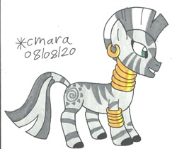 Size: 964x811 | Tagged: safe, artist:cmara, character:zecora, species:zebra, g4, bracelet, ear piercing, earring, female, grin, jewelry, neck rings, piercing, simple background, smiling, solo, traditional art, white background