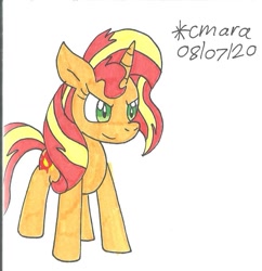 Size: 876x905 | Tagged: safe, artist:cmara, character:sunset shimmer, species:pony, species:unicorn, g4, female, mare, simple background, smiling, smirk, solo, traditional art, white background