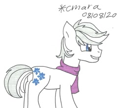 Size: 1003x883 | Tagged: safe, artist:cmara, character:double diamond, species:earth pony, species:pony, g4, clothing, grin, male, scarf, simple background, smiling, solo, stallion, traditional art, white background