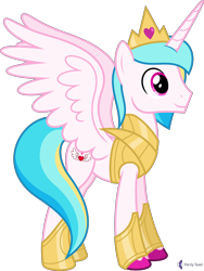 Size: 4000x5313 | Tagged: safe, alternate version, artist:parclytaxel, oc, oc only, oc:prince endearment, species:alicorn, species:pony, g4, .svg available, absurd resolution, armor, commission, crown, jewelry, male, regalia, simple background, smiling, solo, spread wings, stallion, transparent background, unshorn fetlocks, vector, wings