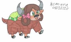 Size: 1280x759 | Tagged: safe, artist:cmara, character:yona, species:yak, g4, female, open mouth, simple background, solo, traditional art, white background